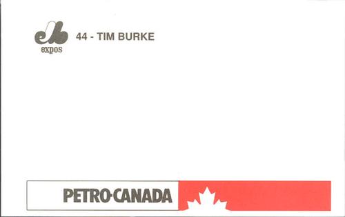 1991 Petro Canada Montreal Expos Postcards #NNO Tim Burke Back