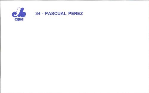 1989 Montreal Expos Postcards #28 Pascual Perez Back
