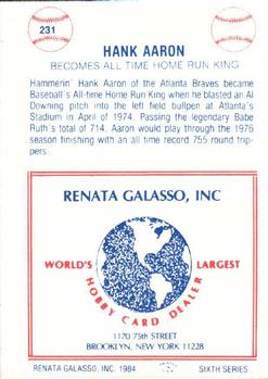 1977-84 Galasso Glossy Greats #231 Hank Aaron Back