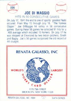 1977-84 Galasso Glossy Greats #235 Joe DiMaggio Back