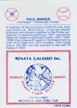 1977-84 Galasso Glossy Greats #49 Paul Waner Back