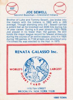1977-84 Galasso Glossy Greats #107 Joe Sewell Back