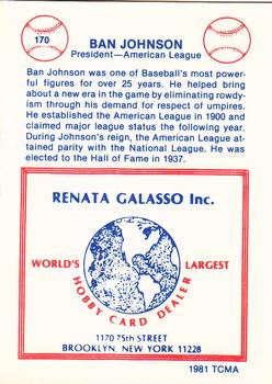 1977-84 Galasso Glossy Greats #170 Ban Johnson Back