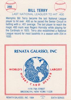 1977-84 Galasso Glossy Greats #250 Bill Terry Back