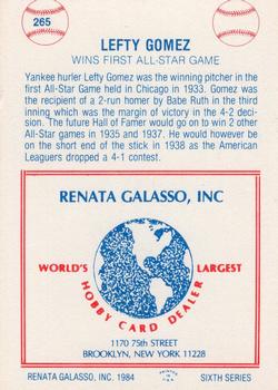 1977-84 Galasso Glossy Greats #265 Lefty Gomez Back