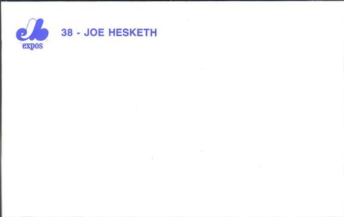 1986 Montreal Expos Postcards #NNO Joe Hesketh Back