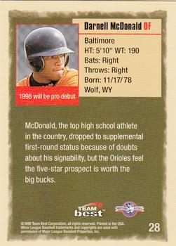 1998 Team Best #28 Darnell McDonald Back
