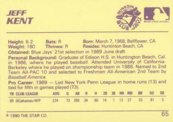 1990 Star #65 Jeff Kent Back