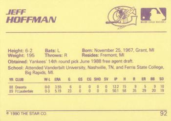 1990 Star #92 Jeff Hoffman Back