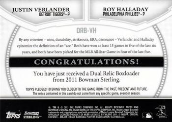 2011 Bowman Sterling - Dual Relics Refractors #DRB-VH Justin Verlander / Roy Halladay Back