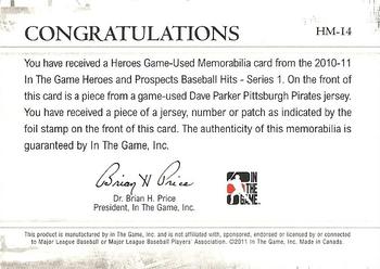 2011 In The Game Heroes & Prospects - Heroes Jerseys Silver #HM-14 Dave Parker Back