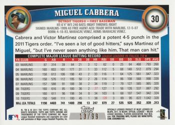 2011 Topps Chrome - Sepia Refractors #30 Miguel Cabrera Back