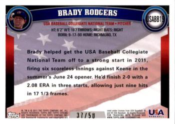 2011 Topps Chrome - USA Baseball Gold Refractors #USABB19 Brady Rodgers Back