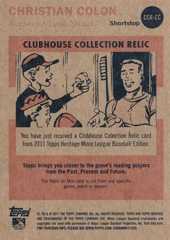 2011 Topps Heritage Minor League - Clubhouse Collection Relics #CCR-CC Christian Colon Back