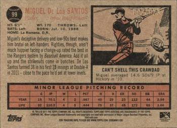 2011 Topps Heritage Minor League - Green Tint #99 Miguel De Los Santos Back
