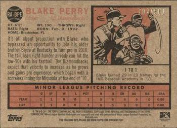 2011 Topps Heritage Minor League - Real One Autographs #RA-BPE Blake Perry Back