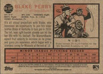 2011 Topps Heritage Minor League - Real One Autographs Red Tint #RA-BP1 Blake Perry Back