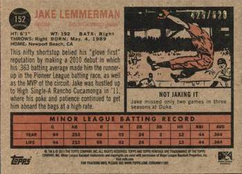 2011 Topps Heritage Minor League - Red Tint #152 Jake Lemmerman Back