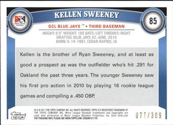 2011 Topps Pro Debut - Blue #85 Kellen Sweeney Back