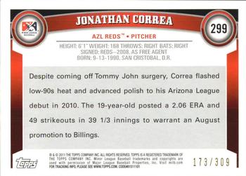 2011 Topps Pro Debut - Blue #299 Jonathan Correa Back