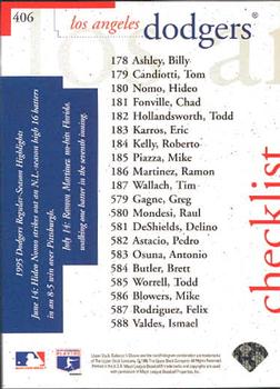 1996 Collector's Choice #406 Dodgers Checklist Back