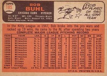 1966 Topps #185 Bob Buhl Back