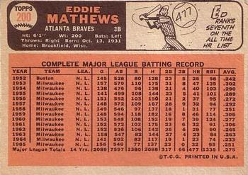 1966 Topps #200 Ed Mathews Back