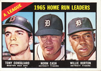 1966 Topps #218 American League 1965 Home Run Leaders (Tony Conigliaro / Norm Cash / Willie Horton) Front