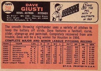 1966 Topps #258 Dave Giusti Back