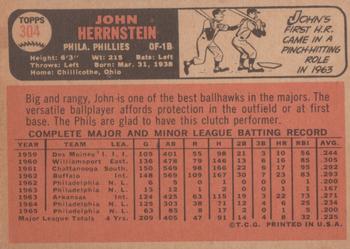 1966 Topps #304 John Herrnstein Back