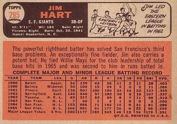 1966 Topps #295 Jim Hart Back