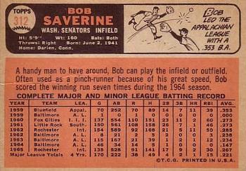 1966 Topps #312 Bob Saverine Back
