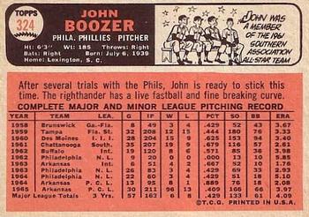 1966 Topps #324 John Boozer Back