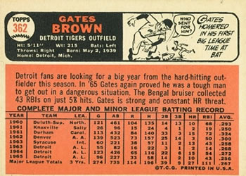 1966 Topps #362 Gates Brown Back