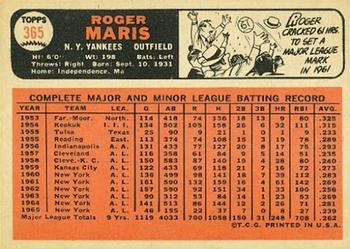 1966 Topps #365 Roger Maris Back