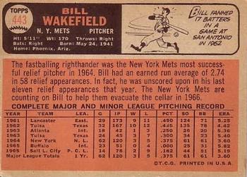 1966 Topps #443 Bill Wakefield Back