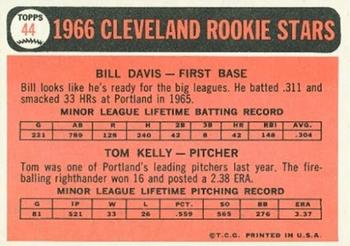 1966 Topps #44 Indians 1966 Rookie Stars (Bill Davis / Tom Kelley) Back