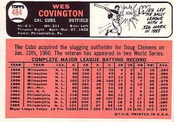 1966 Topps #484 Wes Covington Back