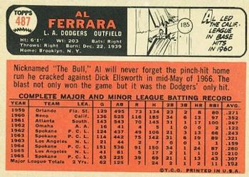 1966 Topps #487 Al Ferrara Back