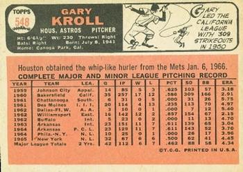 1966 Topps #548 Gary Kroll Back