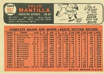 1966 Topps #557 Felix Mantilla Back