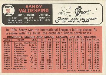 1966 Topps #56 Sandy Valdespino Back