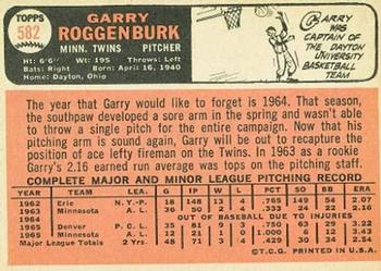 1966 Topps #582 Garry Roggenburk Back
