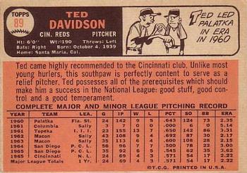 1966 Topps #89 Ted Davidson Back