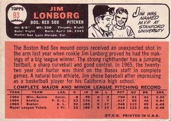 1966 Topps #93 Jim Lonborg Back