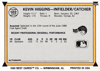 1990 Best #102 Kevin Higgins Back