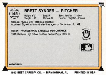 1990 Best #145 Brett Snyder Back