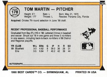 1990 Best #178 Tom Martin Back