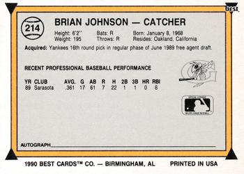 1990 Best #214 Brian Johnson Back