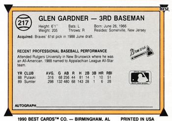 1990 Best #217 Glen Gardner Back